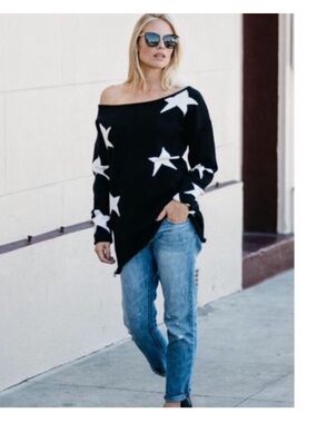 Amaryllis Black Off-Shoulder Star Sweater